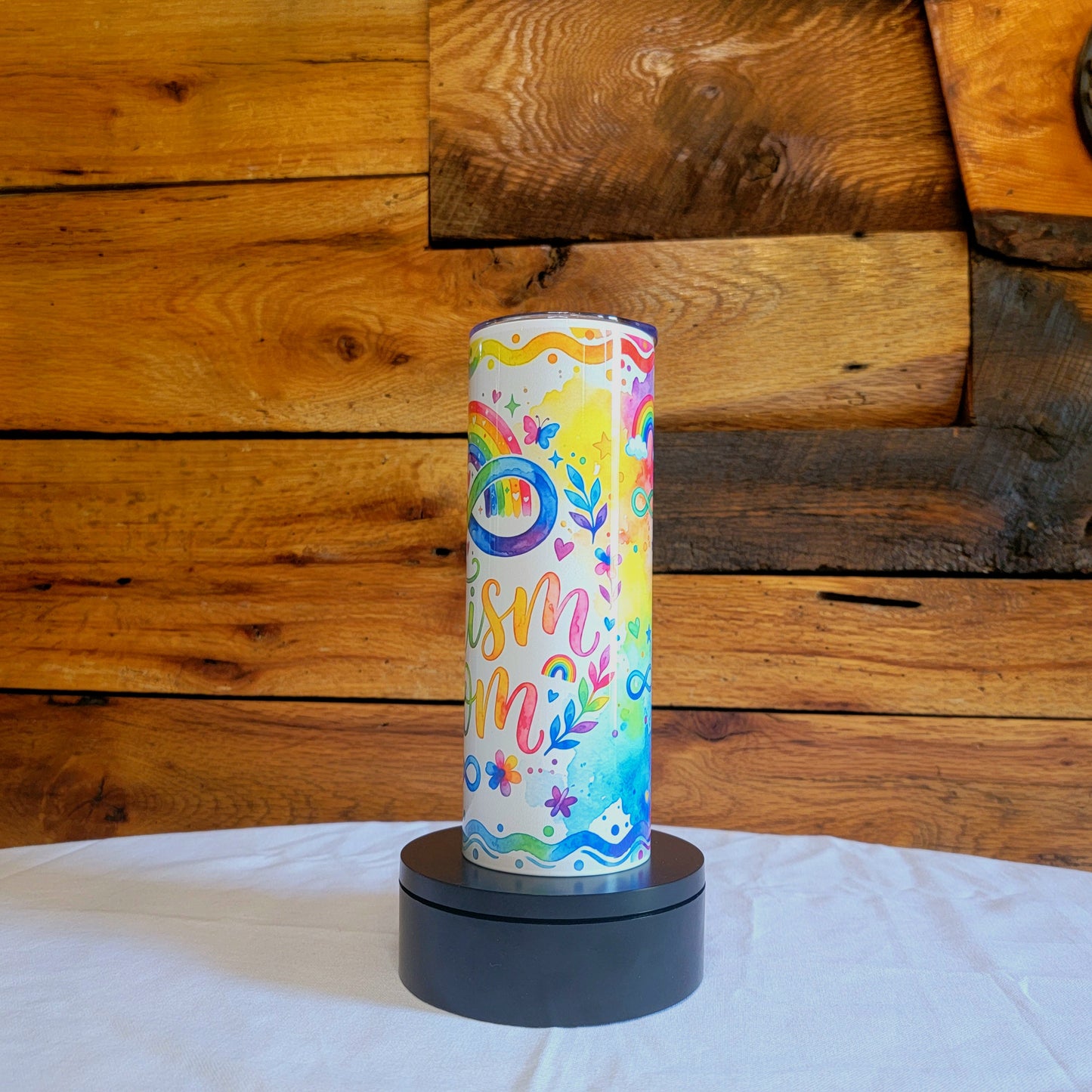 20oz Skinny Tumbler Autism Awareness "Autism Mom"