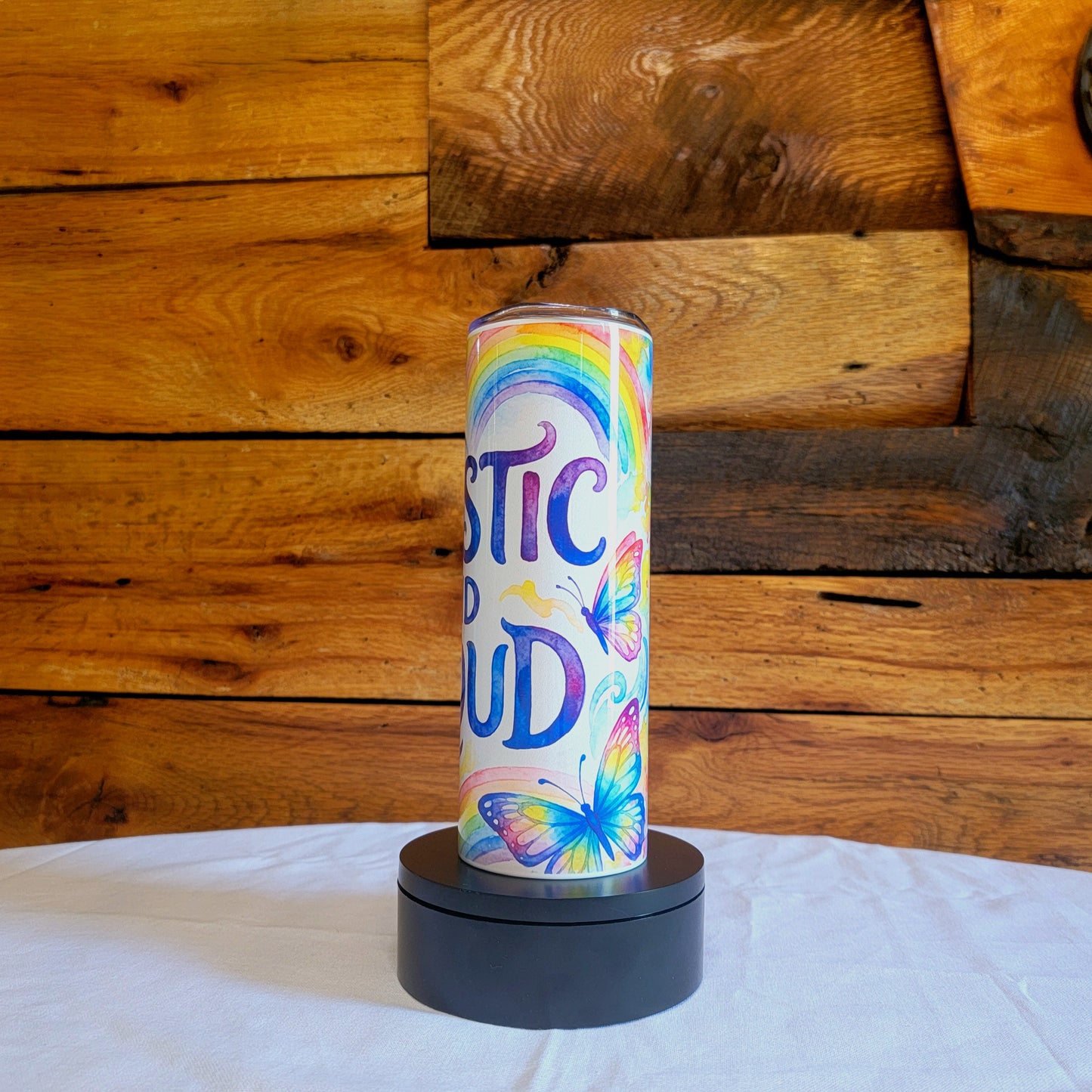 20oz Skinny Tumbler Autism Awareness "Autistic and Proud"