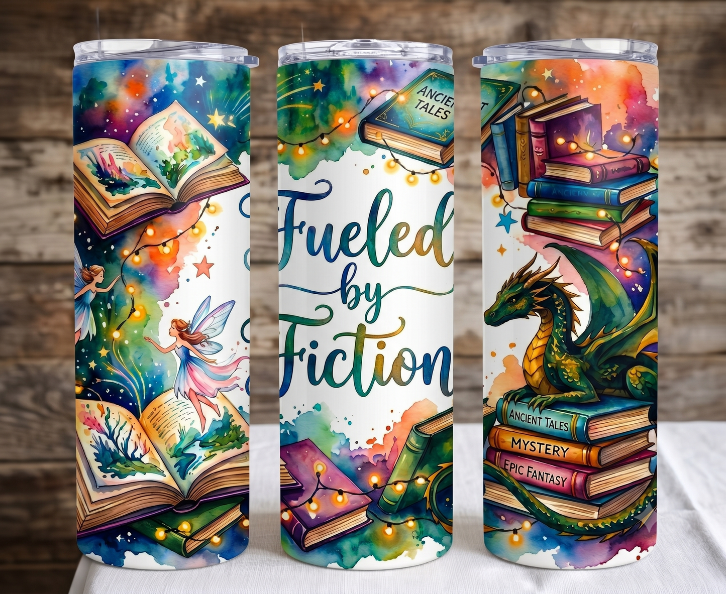 20oz Skinny Tumbler Fueled by Fiction