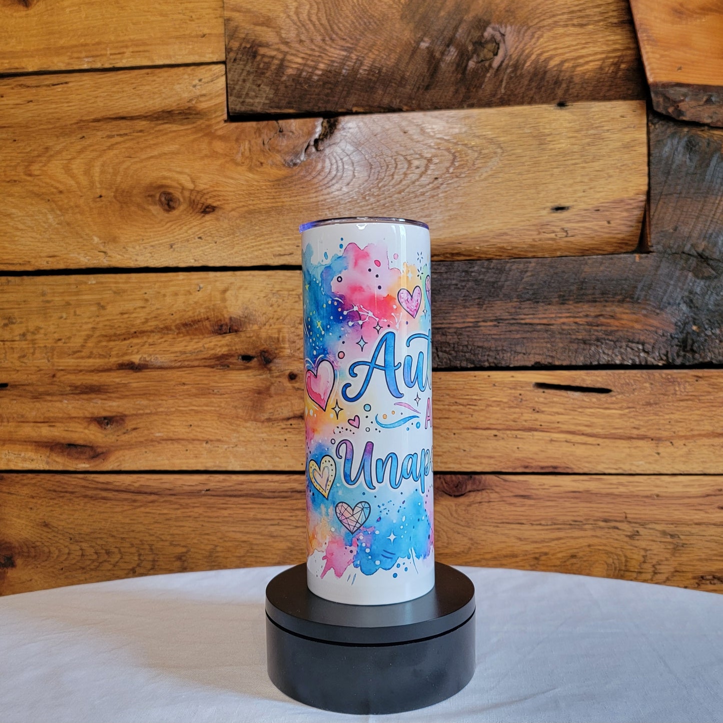 20oz Skinny Tumbler Autism Awareness "Autistic and Unapologetic"
