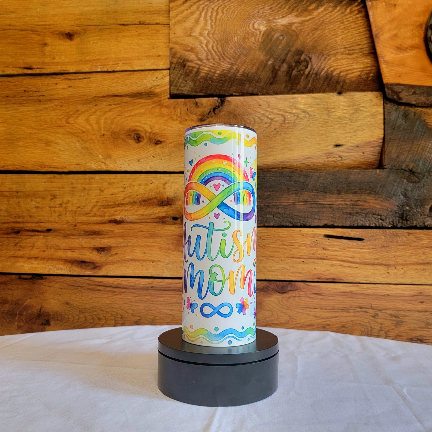 20oz Skinny Tumbler Autism Awareness "Autism Mom"
