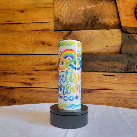 20oz Skinny Tumbler Autism Awareness "Autism Mom"