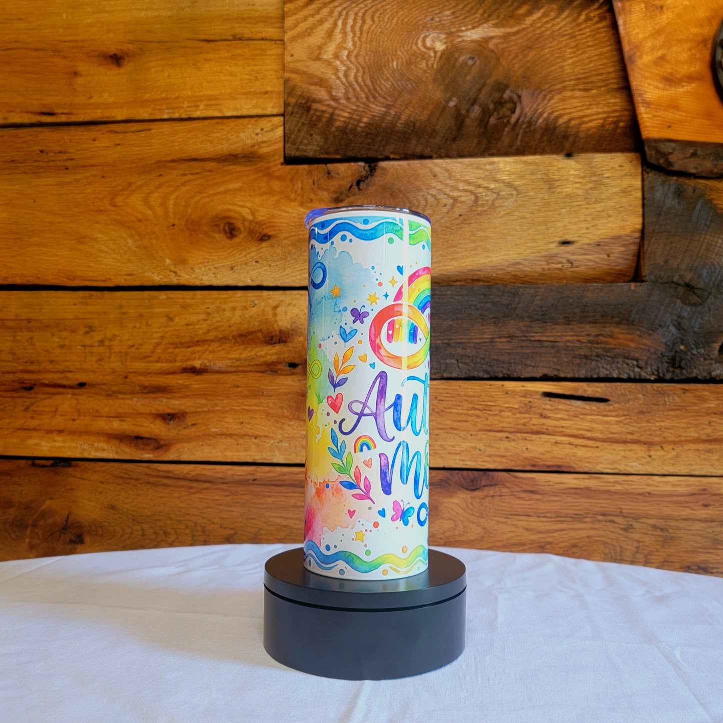 20oz Skinny Tumbler Autism Awareness "Autism Mom"