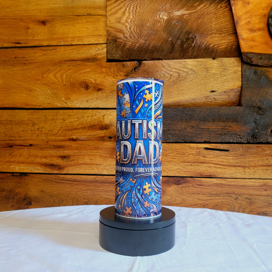 20oz Skinny Tumbler Autism Awareness "Autism Dad"