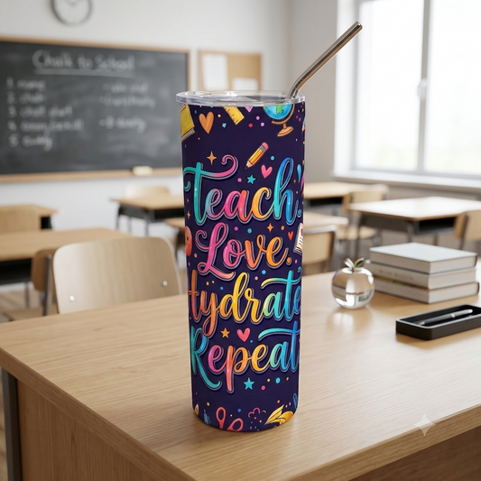 20oz Skinny Tumbler Teach Love Hydrate Repeat